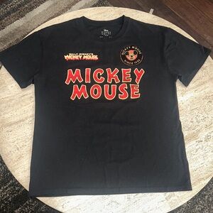 MICKEY MOUSE Disney Graphic T shirt Black Red Tan with 3D Embroidered Patch Sz L